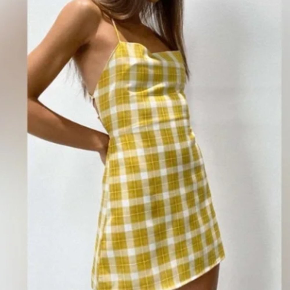 PRINCESS POLLY JAGGER & STONE SELMA MINI DRESS MUSTARD CHECK BRAND: JGR & STN